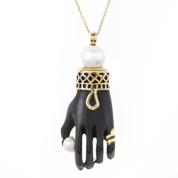 Ebony and Double Pearl Hand Pendant