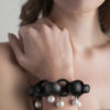 Wide Ebony Chain and Pearls Bracelet