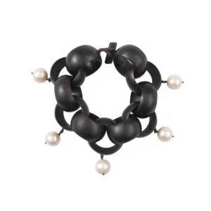 Wide Ebony Chain and Pearls Bracelet Bracelets