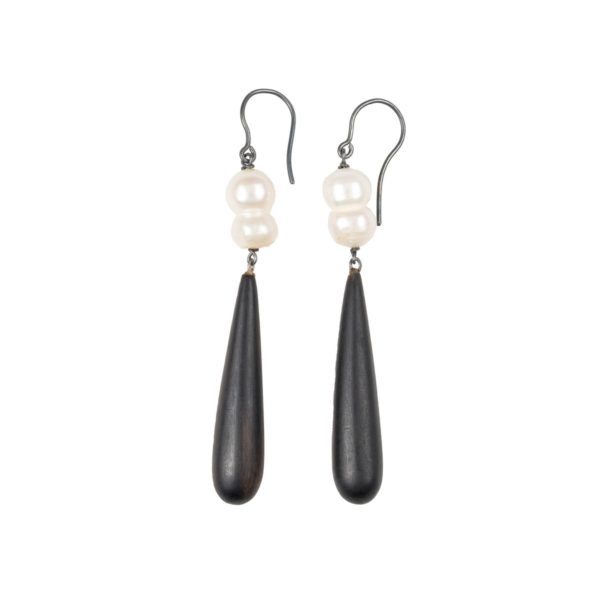 Ebony Drop and Pearl Earrings