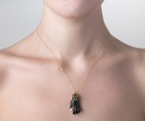 Ebony and Pearl Hand Pendant