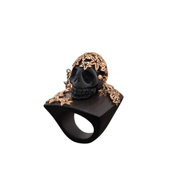Ebony Flower Skull Ring